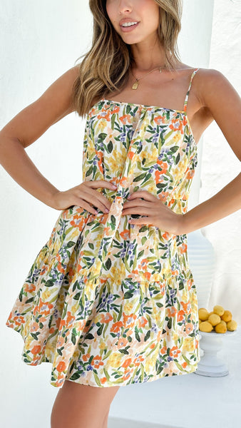 Audrie Mini Dress - Lemon Floral