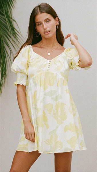 Lime Button Trim Mini Dress