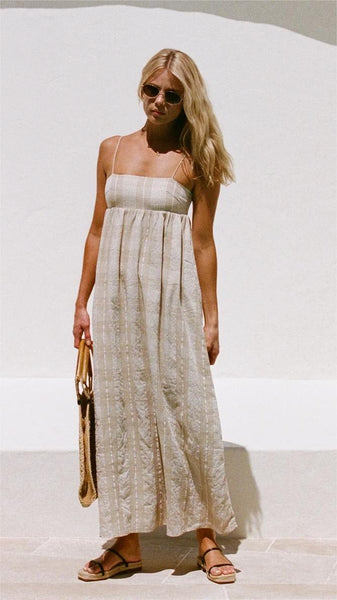 Khaki Plaid Slip Midi Dress