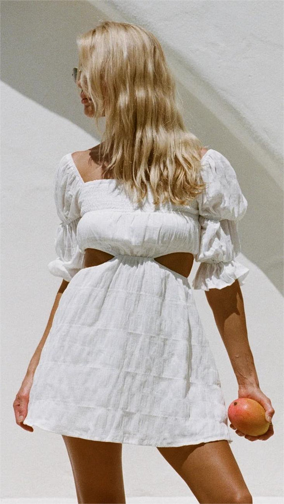 White Cutout Waist Mini Dress