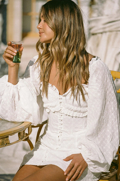 White Long Sleeves Textured Mini Dress