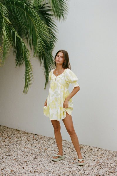 Lime Button Trim Mini Dress