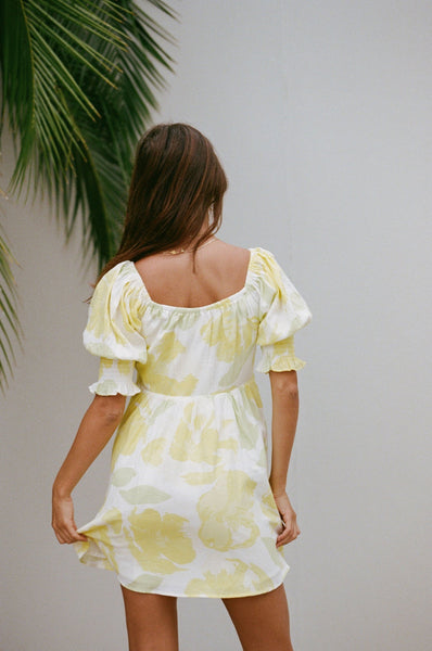 Lime Button Trim Mini Dress