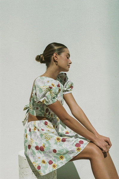 Green Floral Backless Mini Dress