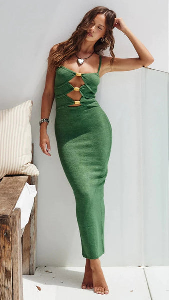 Olive Green Knit Bodycon Midi Dress
