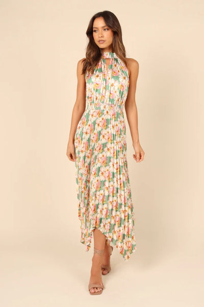 Sage Floral Halter Midi Dress