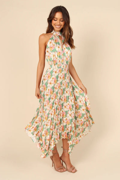 Sage Floral Halter Midi Dress
