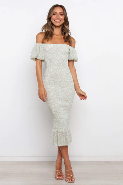 Mint Green Floral Bodycon Midi Dress