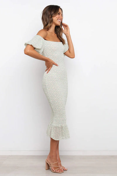 Mint Green Floral Bodycon Midi Dress