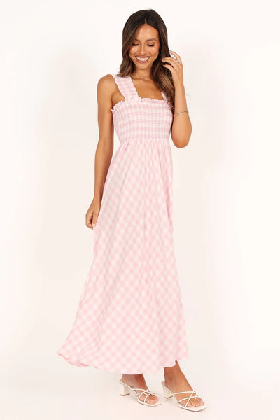 Blush Plaid Print Midi Dress