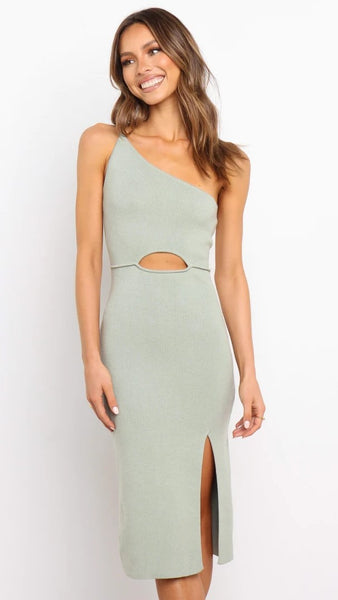 Green One Shoulder Midi Dress