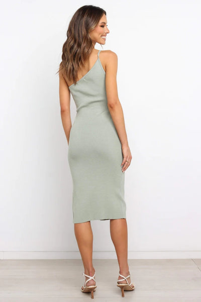 Green One Shoulder Midi Dress