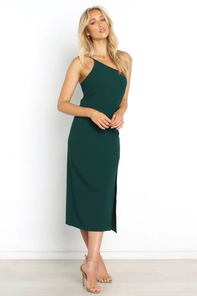 Green One Shoulder Midi Dress
