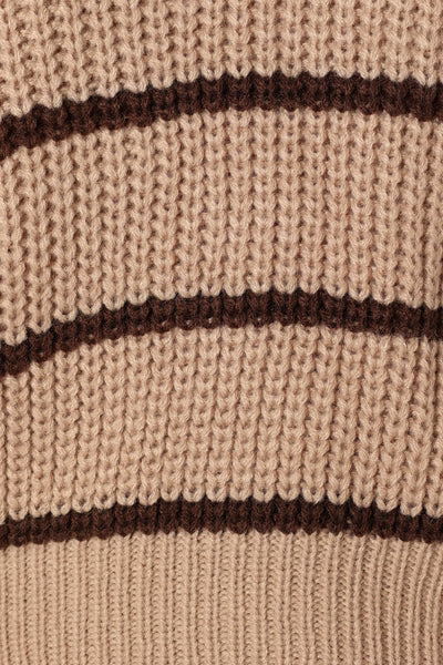 Bexley Collared Striped Knit Sweater - Mocha Brown
