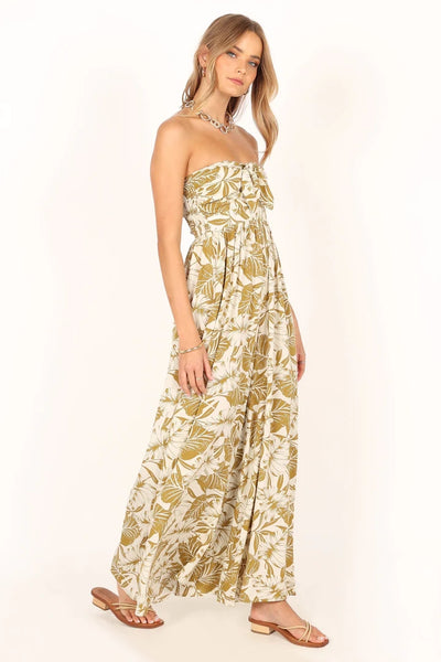 Green Floral Bandeau Midi Dress