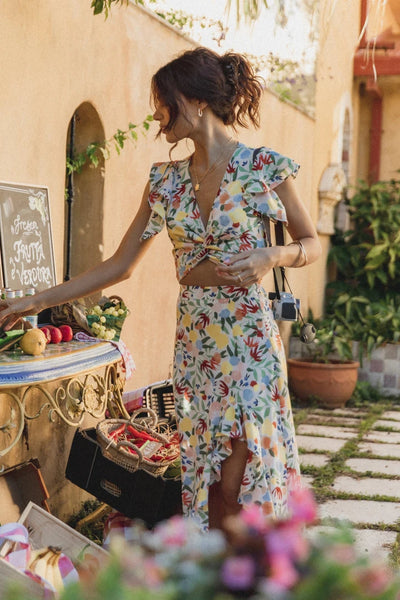 Blue Floral Cutout Midi Dress