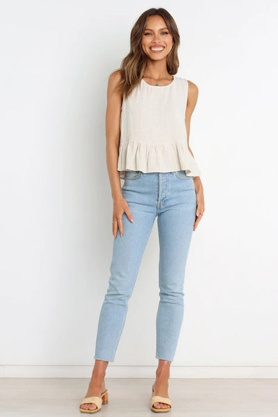 Beige Peplum Tank Top