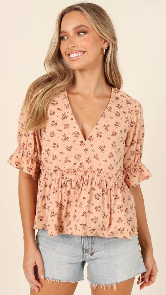 Orange Floral Peplum Top