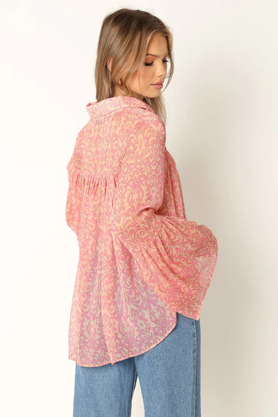Coral Pink Floral Button Down Shirt
