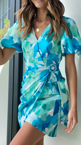Isla Mini Dress - Teal Print