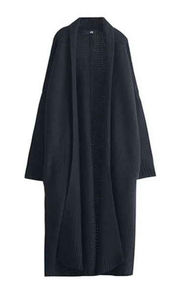 Gray Open Front Batwing Sleeve Chunky Longline Cardigan