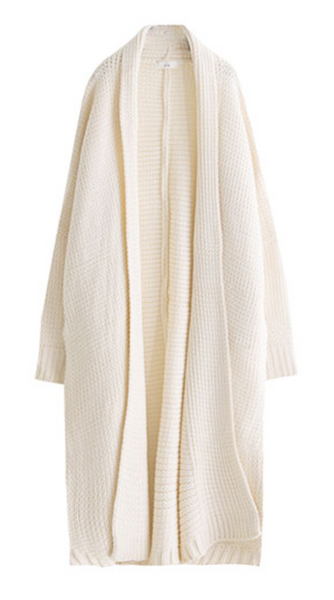 Gray Open Front Batwing Sleeve Chunky Longline Cardigan