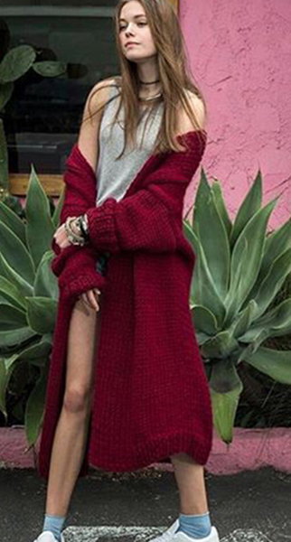 Gray Open Front Batwing Sleeve Chunky Longline Cardigan