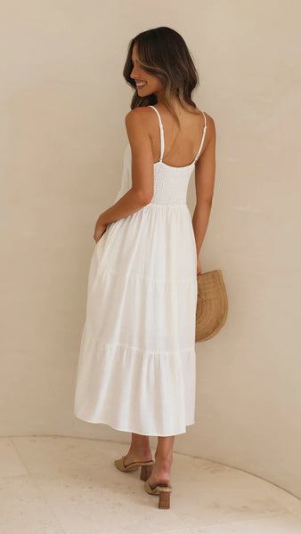 White Slip Tiered Midi Dress