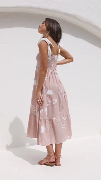 Dusty Pink Shoulder Tie Midi Dress