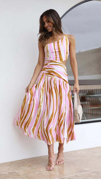 Pink Fluid Pattern Midi Dress