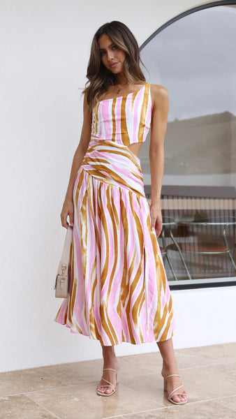 Pink Fluid Pattern Midi Dress