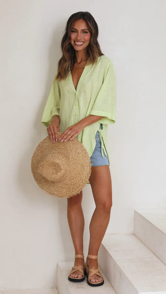 Green Casual Button Down Top