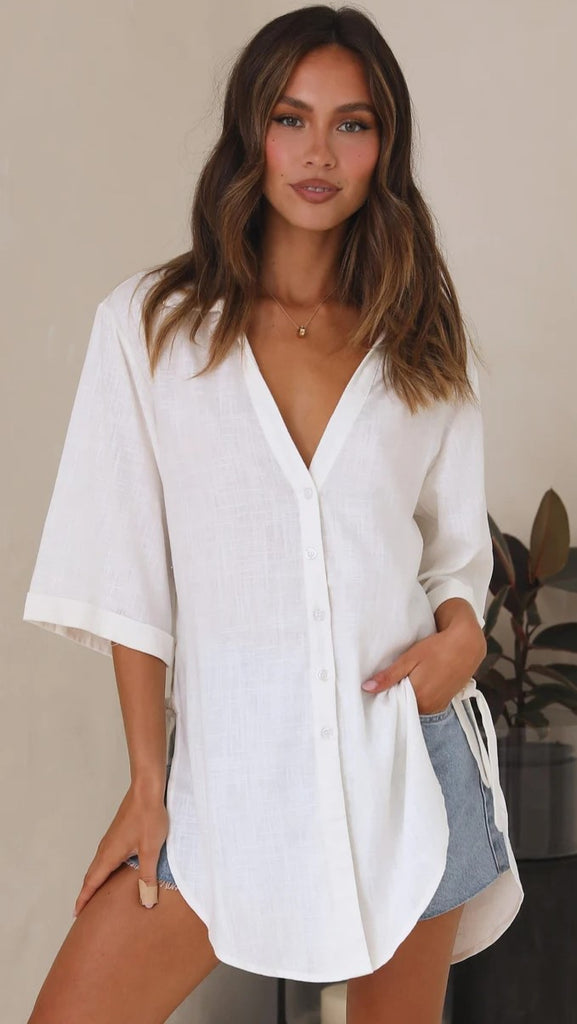 Casual White Button Down Top