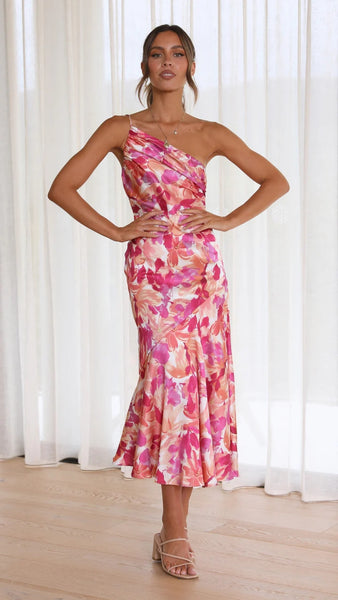 Fuchsia Pink Floral Midi Dress