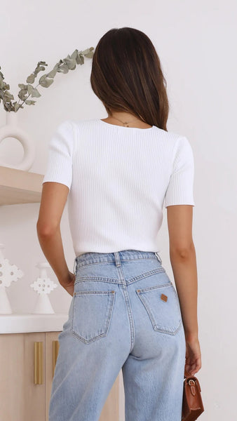 White Ribbed Knit Top