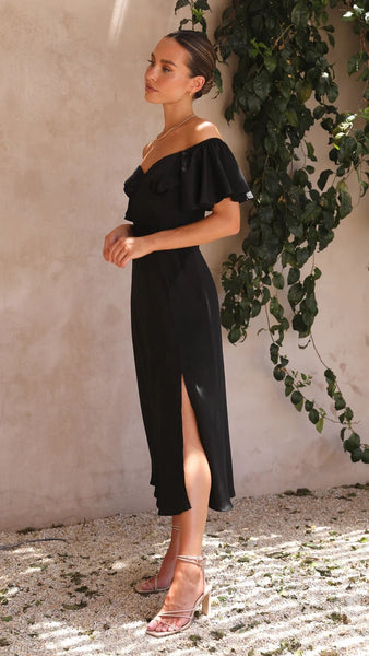 Black Off Shoulder Midi Dress