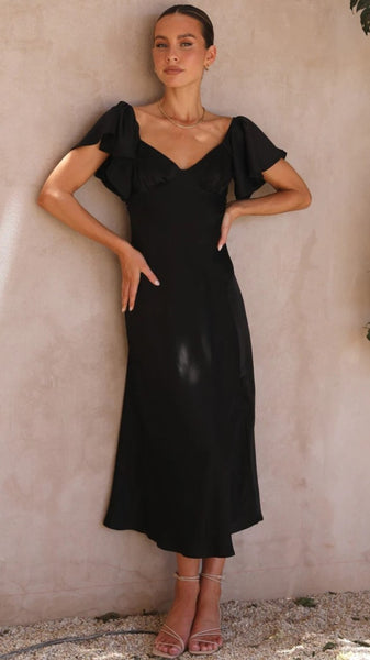 Black Off Shoulder Midi Dress