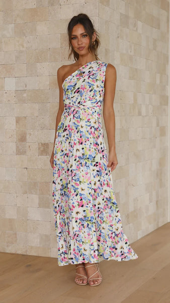 Garden Floral One Shoulder Midi Dress