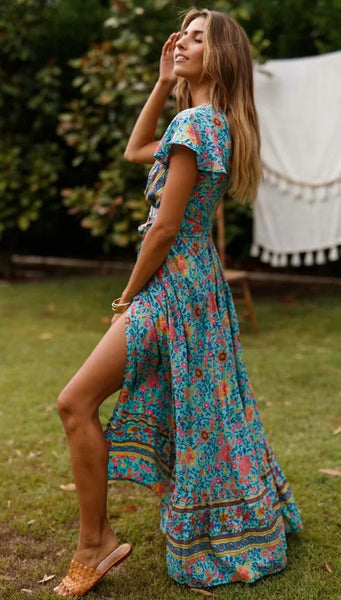 Graceful Teal Floral Sun Dress