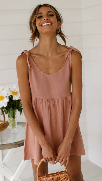 Dusty Pink Shoulder-Tie Shift Dress