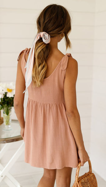 Dusty Pink Shoulder-Tie Shift Dress