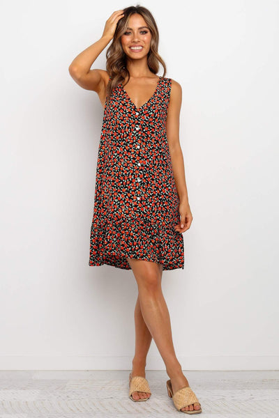 Black Garden Floral Button Down Dress