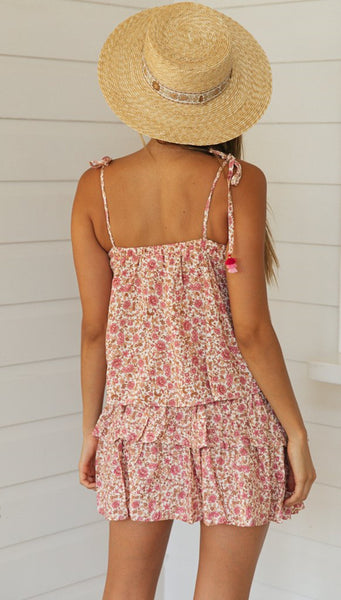 Peach Floral Tank and Skirt Matching Sets