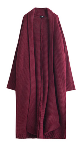 Gray Open Front Batwing Sleeve Chunky Longline Cardigan