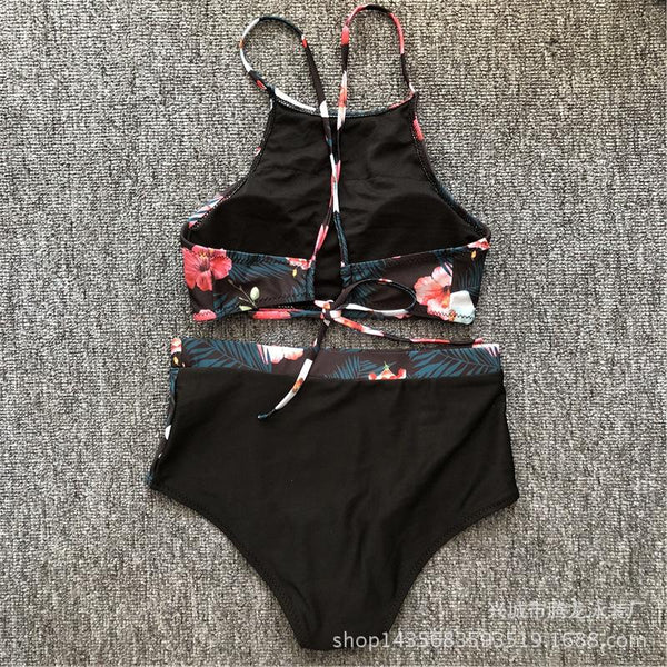 Mysterious Floral Print Tank Bikini Set