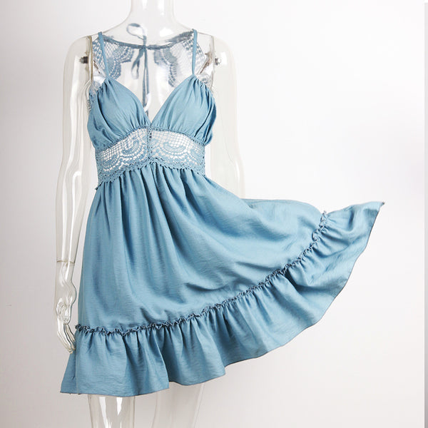 Blue Lace Insert Cami Dress
