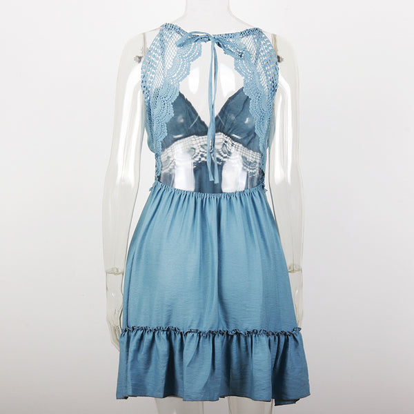 Blue Lace Insert Cami Dress