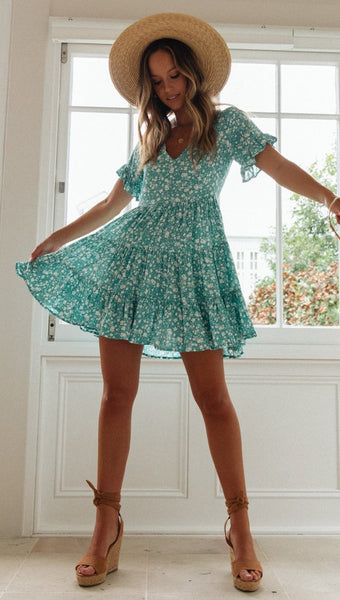 Delicate Aqua Floral Skater Dress