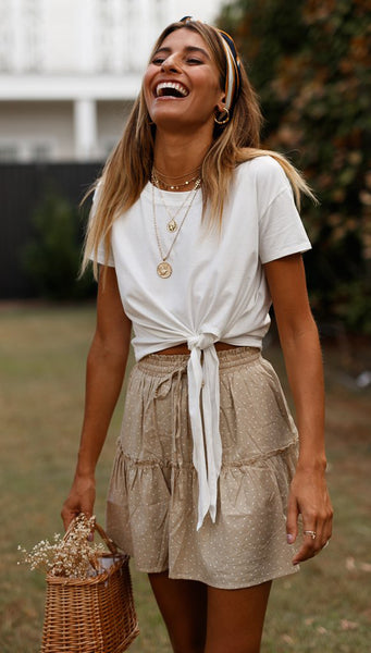 White Waist-Tie Cropped Tee