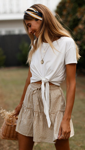 White Waist-Tie Cropped Tee